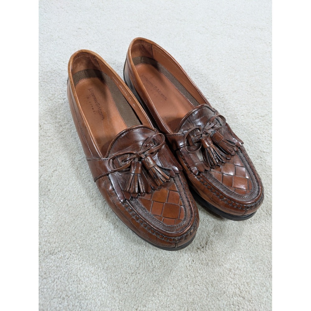 Johnston & Murphy Mens Loafers Brown Basket Weave Tassel Leather Size 11 M Italy